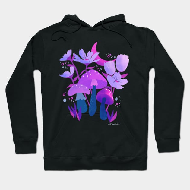 Mushrooms and Flowers Neon Hoodie by WalkSimplyArt